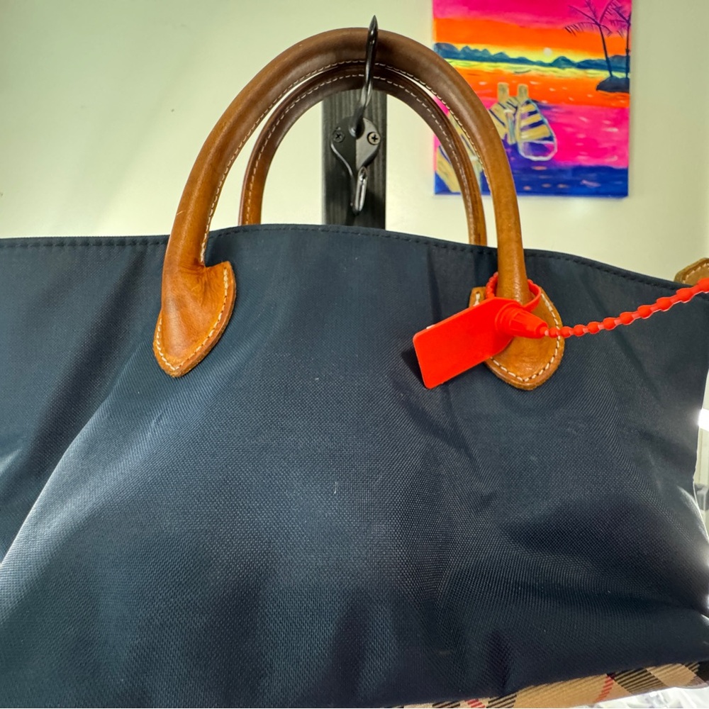 Burberrys Navy and Tan Small hand bag